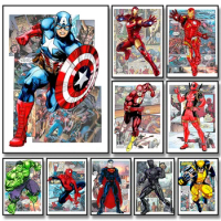 Marvel Anime Decorative Painting Spider Man American Captain Iron Man Art Poster SuperHero Movie Mural Home KidsRoom Decor Print