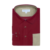【MURANO】撞色燈芯絨長袖襯衫(台灣製、現貨、燈芯絨、撞色、深紅色)