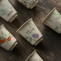 草木灰釉主人品茗杯單個茶杯純手工彩繪日式陶瓷茶盞古風功夫茶具