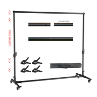 SH 2X2M / 2X3M Background Stand With 4pcs Wheels And 4pcs Fish Clips Photography Backdrop Frame Support For Photo Studio