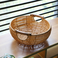 果盤創意藤草編 客廳裝飾儲物籃面包筐美式收納筐家用果籃