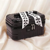 全城熱賣 - 16寸密碼鎖收納箱帶鎖的小盒子手提儲物盒宿舍化妝品小箱子行李箱星空黑18寸【升級版帶鎖-帶絲帶】