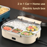 110V/220V Portable Electric Heated Lunch Box Multi-function Car Home Heated Lunch Box Set Stainless Steel Insulated Lunch Box