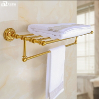 全銅歐式金色毛巾架套裝復古浴巾架衛浴五金浴室掛件置物架衛生間