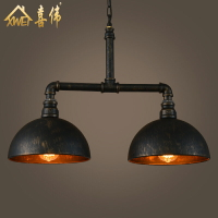 Loft美式鄉村工業復古鐵藝燈罩雙頭吊燈吧臺餐廳創意個性水管吊燈