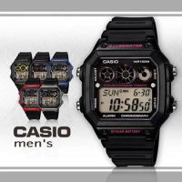 CASIO 卡西歐 電子液晶 計時碼錶 防水100米 橡膠手錶 黑粉 (AE-1300WH-1A2)