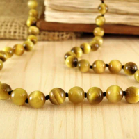 Necklace Knotted 20/30/42inch 8MM Golden Tiger Eye Stone Necklace Long Necklaces Yoga Mala Beads Endless Infinity Hand Knotted