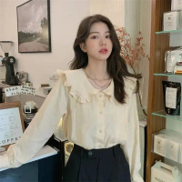 Korean Ruffle Collar Long Sleeve Blouse β Sweet Loose Fit Vintage Top for Women