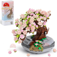 Mini Bonsai Building Block Creative DIY Simulation Flower Tree Botanical Collection Cherry Bonsai Tree Desktop Decorations