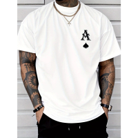 Men's Royal Blue Spade Pattern T-Shirt - Casual Short Sleeve Crew Neck, Soft Polyester Blend, Crew N