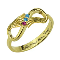 Sterling Silver 925 Custom Name Angel Wings Ring Infinity for Infinite Love Rings Birth Stone Engraving Mother's Day Gift Mom