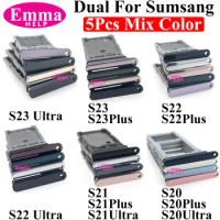 Emma 5Pcs Sim Tray Card Holder Adapter Drawer Socket For Samsung S10 S10E S20FE S21 S22 Plus S23 S24 Ultra Sim Tray Chip Slot