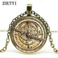 2018/ hot sale, steampunk gravity waterfall mystery Bill retro clock charm glass concave round pendant necklace jewelry