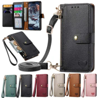 Lanyard Zipper Leather Wallet Anti-theft Case For Infinix Hot 30 Play 30i 20S 20 4G 11S Nfc 10S Note 12 G96 40 Wrist Strap Cover