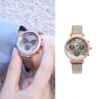 【SWAROVSKI 施華洛世奇】PASSAGE CHRONO 灰色三眼計時皮革錶帶腕錶 手錶 女錶 情人節(5580348)