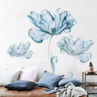 墻紙藍色荷花創意臥室溫馨房間3D立體墻貼畫墻面裝飾品小清新墻壁貼紙