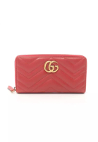 GUCCI 二奢 Pre-loved Gucci GG Marmont zip around wallet round zipper long wallet leather Red