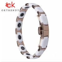 OKtrendy Ceramic Bracelets Female Germanium Stainless Steel Magnetic Bangle Benefits Health Care Rose Gold Link Charm Bracelet