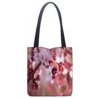 Custom Cherry Blossoms printing shoulder bag canvas tote bag shopping travel book handbag custom logo