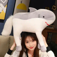 New Trick White HorSharks Plush Toy Stuffed Shark Head Horse Body Creative Sea Aniamls Throw Pillow Boy Like Home Decor Cushion