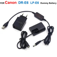 DR-E6 LP-E6 LP-E6N Fake Battery+5V USB Power Bank Cable+Charger Adapter For Canon EOS 60D 70D 5D2 6D 7D 5D Mark II III 5D3 5DSr