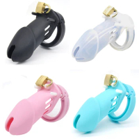 Silicone Male Chastity Device Cock Cage With 5 Size Rings Brass Lock Locking CB6000 Penis Cage Chastity Belt Sex Toy For Men