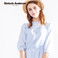 【Kinloch Anderson】甜美氣質條紋荷葉七分袖顯瘦收腰洋裝 連身裙 連衣裙 長裙 金安德森女裝(米杏/水藍)
