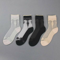 【花日襪】日本製透明襪子 透膚襪 玻璃襪 絲襪 花和蝴蝶襪子 日系襪 日製襪 浪漫蕾絲襪 透明長襪 氣質穿搭