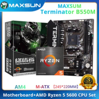 MAXSUN New Terminator B550M with Ryzen 5 5600 CPU Game Motherboard Set AM4 HDMI DDR4 Memory XMP3800Mhz M.2 SSD for Desktop PC