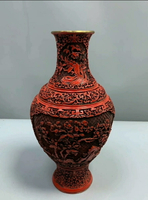 舶來品 銅胎 剔紅漆雕 大花瓶 回流有老物件 有脫漆 裂縫等