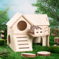 Expanded Activity Space for Hamsters Multi-hole Breathable Hamster Wooden House Swing Double Layer F