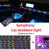 18IN1 Neon Car Interior Ambient Lights APP DIY Control Acrylic Strip Light Guide Fiber Optic RGB Auto Decoration Atmosphere Lamp