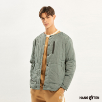 Hang Ten-男裝-恆溫多功能-石墨烯防輕潑水保暖絎縫無領外套-軍綠