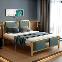 免運 意式床現代簡約輕奢新中式鐵藝床1.2米米軟靠鐵床架金屬雙人鐵床 可開發票