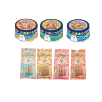 【Kitty Licks】鮭魚肉泥15g 4入x8包 + 日本CIAO 近海罐 80gx5罐(貓咪零食 肉泥 貓罐)