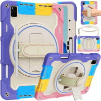 Case For Huawei MatePad Pro 12.6 2021 WGR-W09 Rotating Stand Shockproof Cover Kids Safe PC + Silicon Stand Shoulder Strap Funda