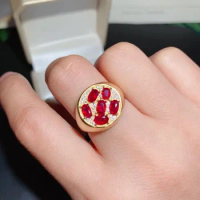 Super Luxury Ruby Silver Ring for Party Total 1.2ct Natural Ruby Ring 3 Layers Gold Plating No Fading Vintageruby Jewelry