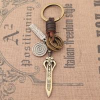 新品合金復古刀劍鑰匙扣個性懷舊包包掛飾品手工編制腰掛件
