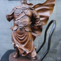 20.4 inches Chinese Pure red Copper Guan gong Guan Yu soldier warrior Buddha Statue Bronze Decoration Home Gift