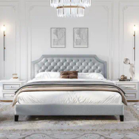 Full/Queen/King Size Bed Frame Platform Mattress Foundation with Comfy Upholstered Headboard,Classic Upholstered Bed for bedroom