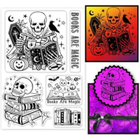 1pc Halloween Skeleton Books Clear Stamps for DIY Scrapbooking Magic Books Silicone Clear Stamp Seals Transparent Stamps
