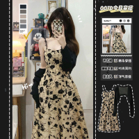 Summer salt wear a light cooked cold wind port flavor tea break French floral halter dress cardigan 