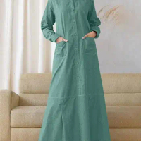 2024 Spring Muslim Abaya Hijab Sundress ZANZEA Fashion Women Long Sleeve Kaftan Dress Robe Femme Vintage Casual Islamic Clothing