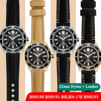 22mm Nylon + leather Wrist Strap For Citizen Light Kinetic Energy BN0190 BN0191-80LBN-17E BN0193 khaki Canvas Men's Watch band