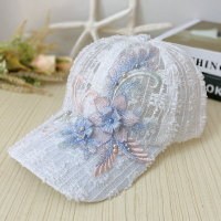 夏季薄款蕾絲鴨舌帽女刺繡花朵網眼透氣棒球帽韓版潮防曬遮陽帽子
