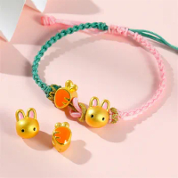 Pure 999 24K Yellow Gold Lucky Rabbit Radish Bracelet Bracelet 1.8-2g