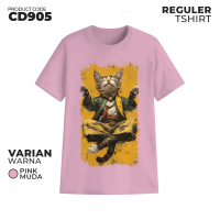 Cyfersia T-Shirt Motif Cat Meditation Kaos Pria Dan Wanita Baju Distro Katun Combed CD905