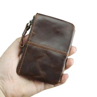 Vanlemn Crazy Horse Leather Zero Wallet Coin Wallet Women's Leather Small Wallet Mini Short Zipper Men's Small Wallet