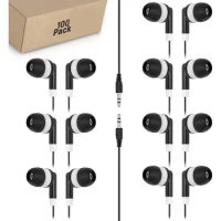 Wholesale x100 Cheap Disposable White 3.5mm Earphones for Computer Mobiles &amp; MP3