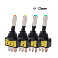 สวิตช์สลับรถยนต์ LED, ASW-15D SPST, 2 ตำแหน่ง 3 พิน, เปิด / ปิด, 12 / 24V DC, 12mm, 🔥